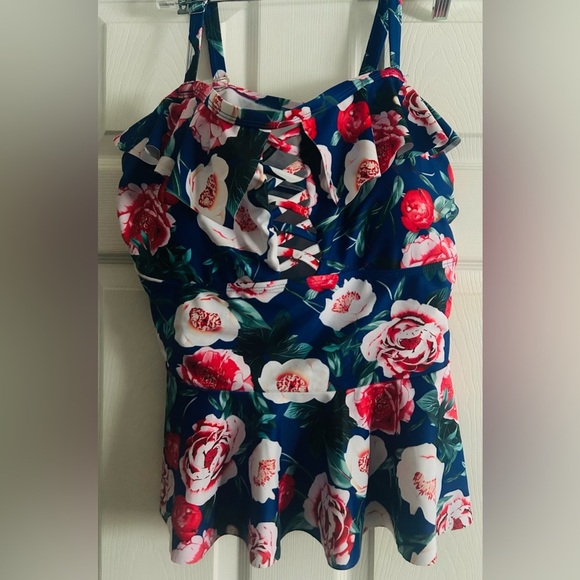 Tutorutor Womens XXL Peplum Bikini Tummy Control Two Piece Floral Retro Swimsuit - Picture 5 of 12